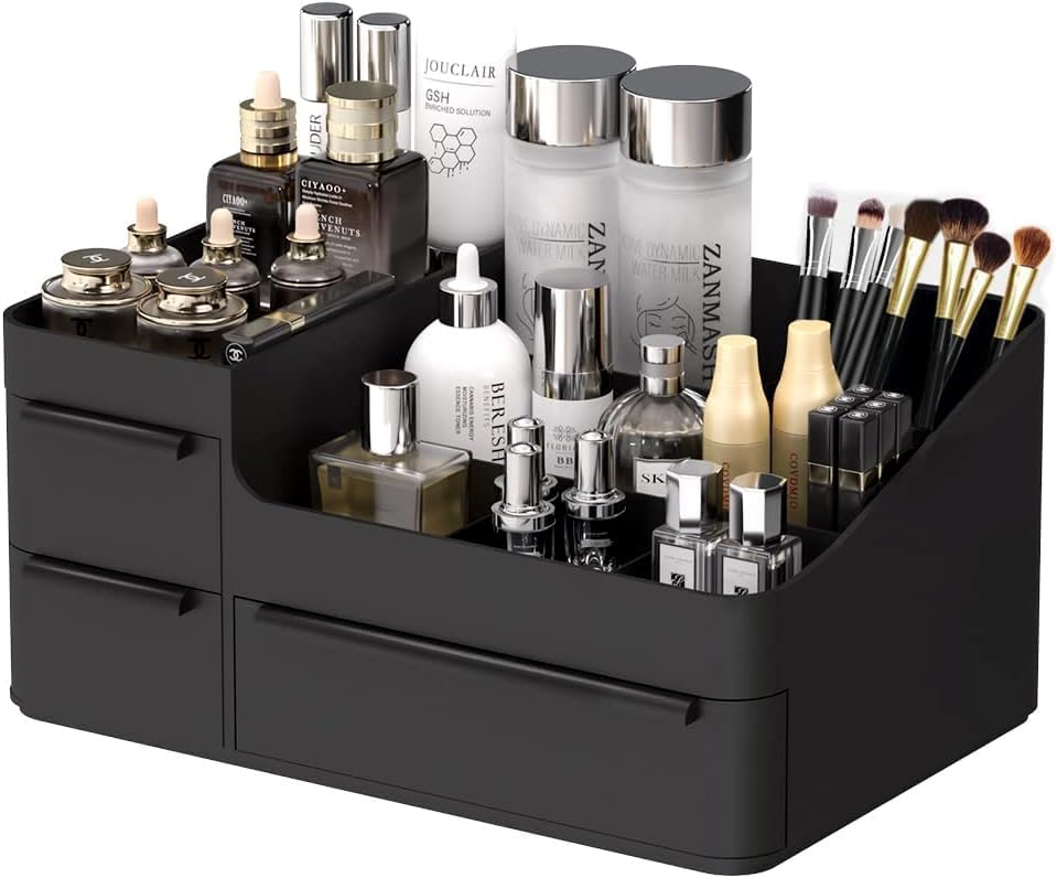 Makeup Organizer for Vanity, Bathroom Countertop Storage Display Boxes Case,Stackable Cosmetic Holder for Jewelry Hair A