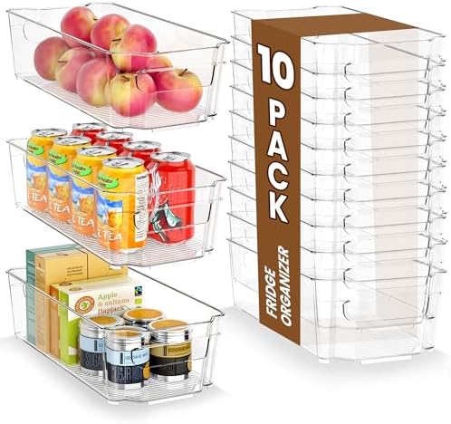 incostar Clear Fridge Organizer, Refrigerator Organizer Bins with Handle, Freezer, Kitchen Cabinet, Pantry Organization,
