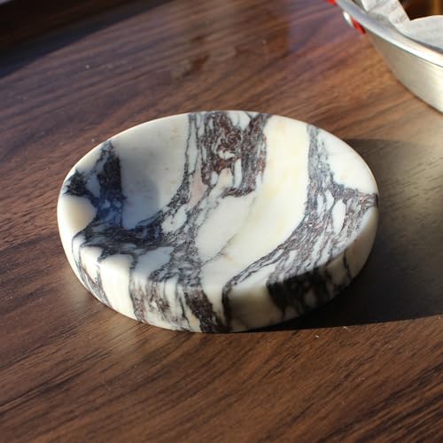 Genuine Italian Calacatta Viola Marble Soap Dish, Round Small Jewelry Dish, Sponge Holder for Bathroom, Kitchen, Christm