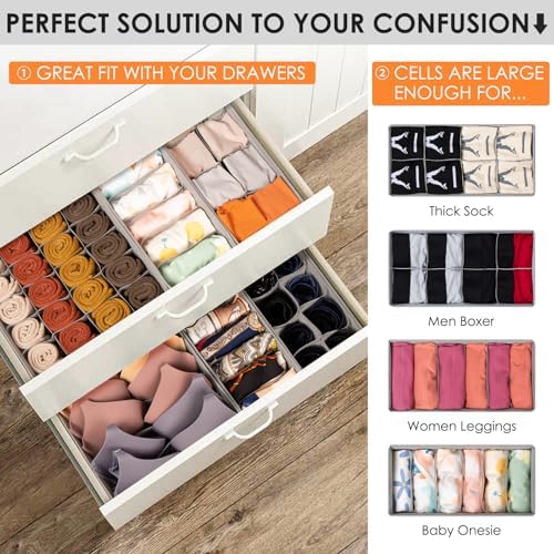 Drawer Organizer Clothes, 8 Pack Dresser Organizer Bins for Baby Clothes, Underwear Sock, Fabric Closet Organization and
