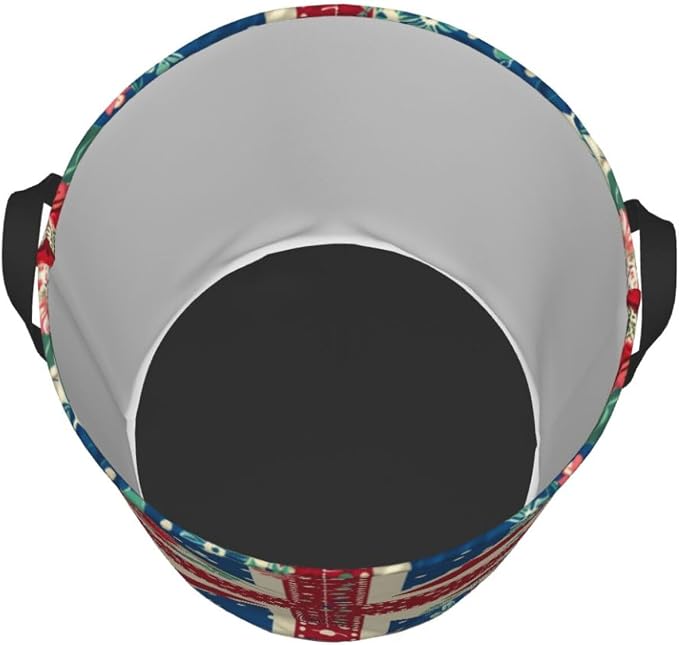 British Flag In The Floral Laundry Basket,Laundry Hamper,Collapsible Storage Bin, Oxford Fabric Clothes Baskets,Nursery Hamper For Home,Office,Dorm,Gift Basket