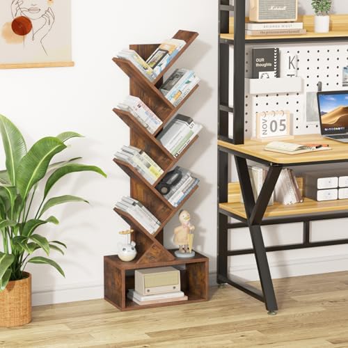 SHEEPAM 9-Tier Tree Bookshelf Floor Standing Narrow Space Storage Bookcase