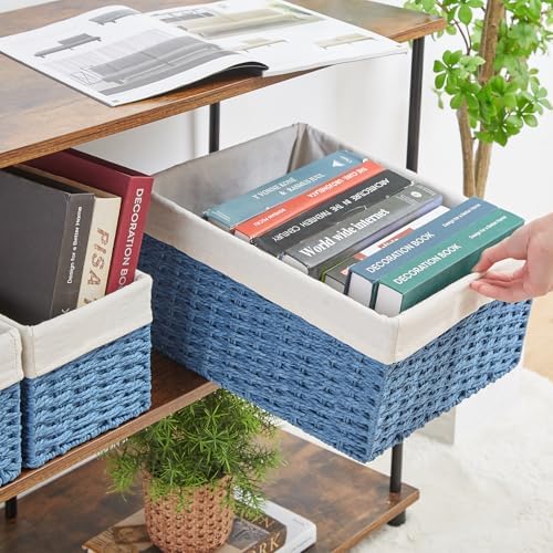 Vagusicc Wicker Basket, Set of 3 Hand-woven Storage Baskets for Organizing, Rectangle Wicker Storage Basket Bins with Ha