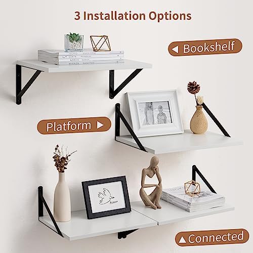 Axeman Deep Floating Shelves - 16 Inch Wide x 12 Inch Deep White Wall Shelves Set of 2-12 Inch Deep White Wood Shelves f