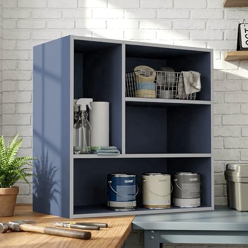 HOMES: INSIDE + OUT Apexa 4-Vertical Storage Organizer Shelves, Stackable Wood Bookcase for Organization, Dorm Teen Room