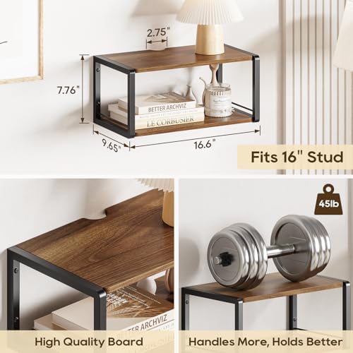 Floating Nightstand, Wood Bedside Shelf Wall Mounted Nightstand with Heavy-Duty Frame, Floating Bedside Table for Bedroo