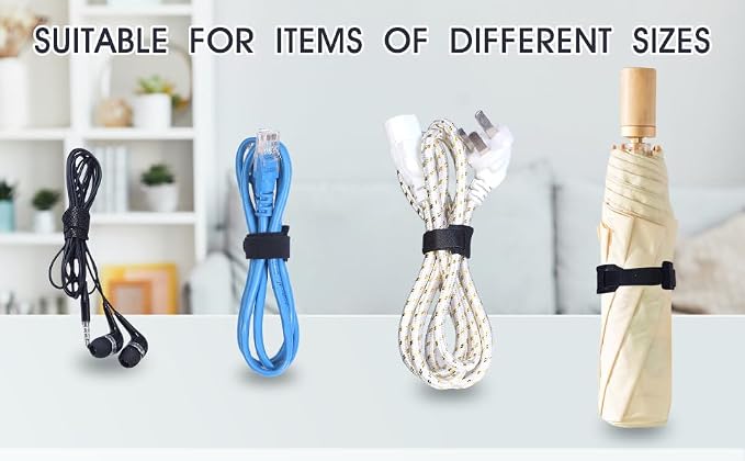 MVYC 150PCS 8 Inch Reusable Cable Ties Wire Ties Cord Organizer Cable Organizer Adjustable Cable Management Black