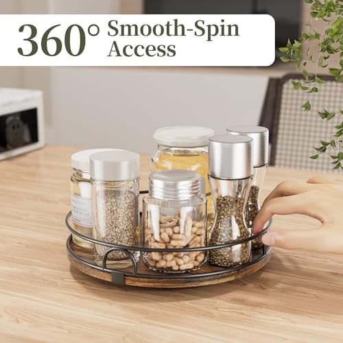 LAMU 10'' Rotating Lazy Susan Organizer, Wooden Lazy Susan Turntable