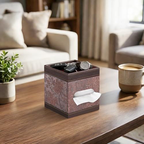 Square Tissue Box Cover with Storage Tray,Modern Decorative Tissue Holder