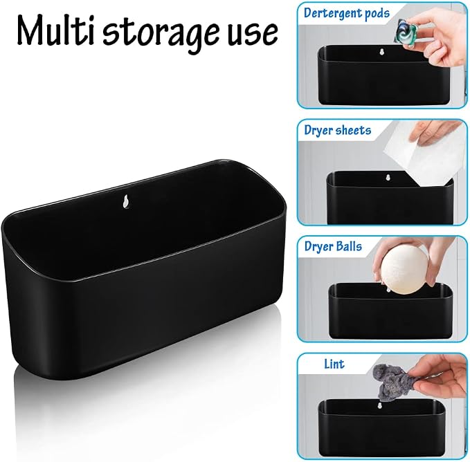 Picowe Magnetic Laundry Storage, Large Lint Holder Bin for Laundry Room, Space-Saving Trash Container Hanging on Dryer, Washer or Wall Mount Trash Bin (Black)