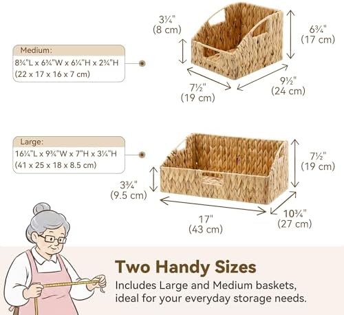 GRANNY SAYS Wicker Storage Basket, Wicker Basket with Handles, Trapezoid Woven Baskets for Shelves, Decorative Baskets f