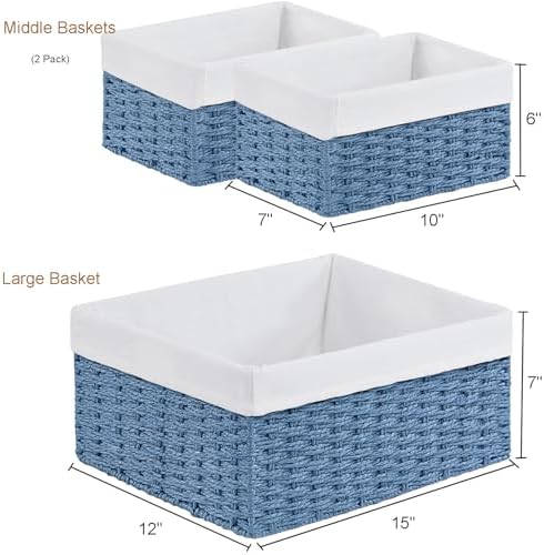 Vagusicc Wicker Basket, Set of 3 Hand-woven Storage Baskets for Organizing, Rectangle Wicker Storage Basket Bins with Ha