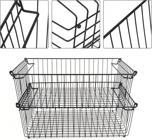 Set of 2 Stackable XXL Wire Baskets For Pantry Storage and Organization -16x12in Large Metal Food Baskets -Vegetable,Fru