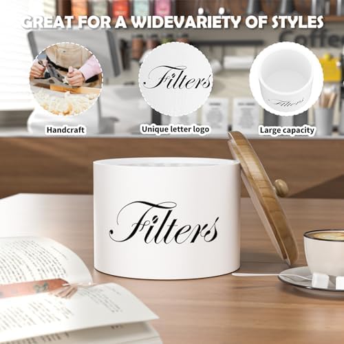 Coffee Filter Holder, Wooden Coffee Filter Storage with Lid, Round CoffeeFilterContainer for Counter, Rustic Farmhouse B