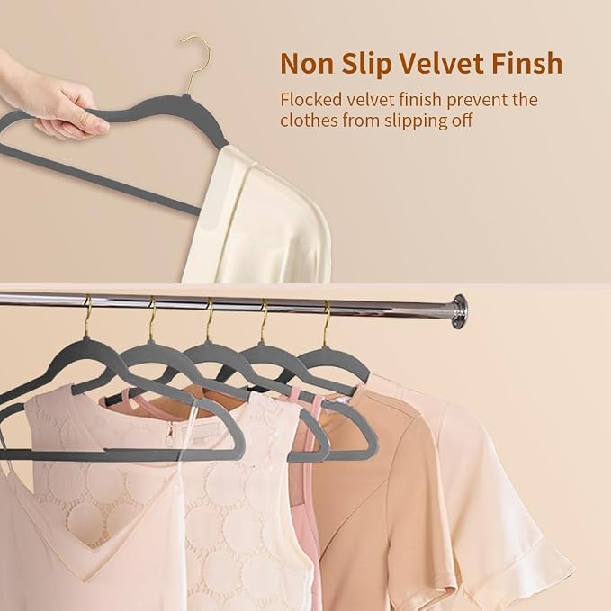 Stormix Adult Velvet Hangers Non-Slip Shoulder Notches, 17.3'' 52 Pack Gray