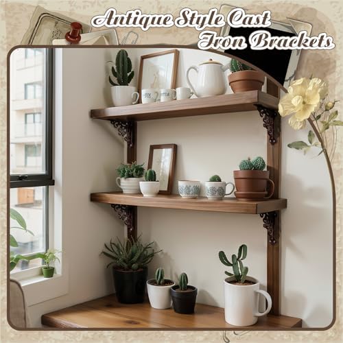 Blulu 4 Pack Decorative Shelf Brackets, Vintage Cast Iron Brackets