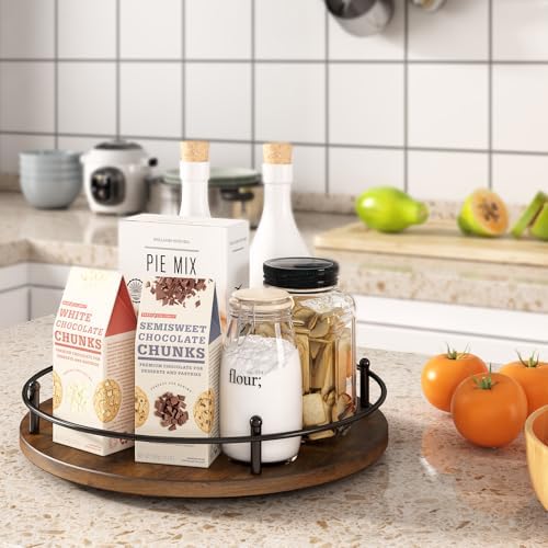 12" Lazy Susan Turntable Organizer,Round Wooden Lazy Susan Organization and Rotating Spice Rack for Dining Table,Pantry,