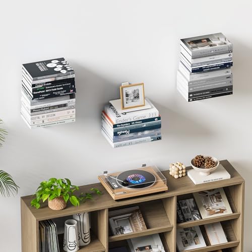 Floating Book Shelves for Wall, 6 Tier Invisible Floating Bookshelf, Vertical Spine Book Tower, Wall Mounted & Space Sav