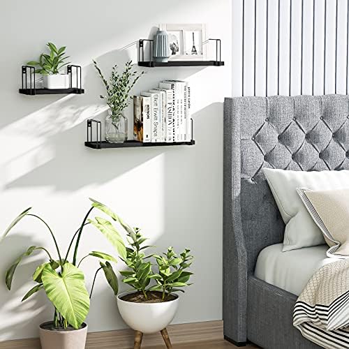 SRIWATANA Floating Shelves Set of 3, 17'' Wood Wall Shelves, Black