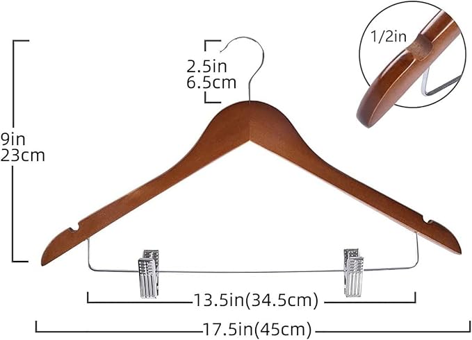20 Pack Wooden Hangers with Clips High-Grade Wooden Suit Hangers Skirt Hangers with Clips S Wood Hanger with Durable Metal Clips for Blouse, Dress, Coat, Jacket (Vintage, 20)
