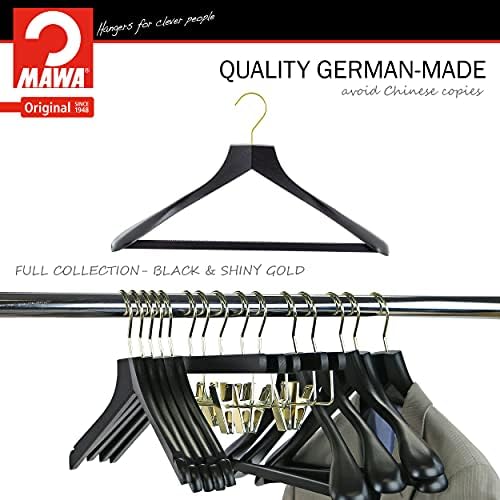 MAWA by Reston Lloyd, European Wooden Hanger, Beech Wood Body Form Hanger with Wide Supportive Shoulders, Rotating Gold 