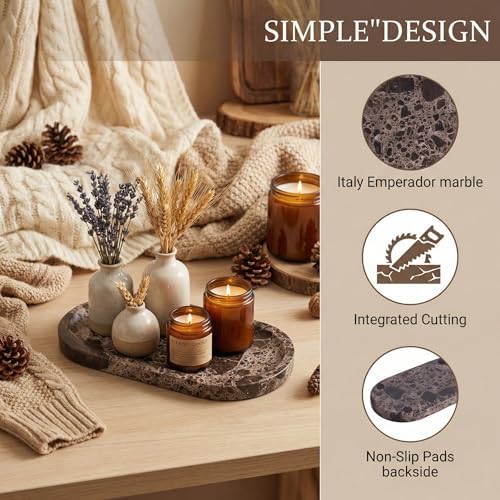 Dark Emperador Marble Vanity Tray for Bathroom Counter, 10"x5" Decorative Tray for Perfume, Candles, Stone Jewelry Dish 