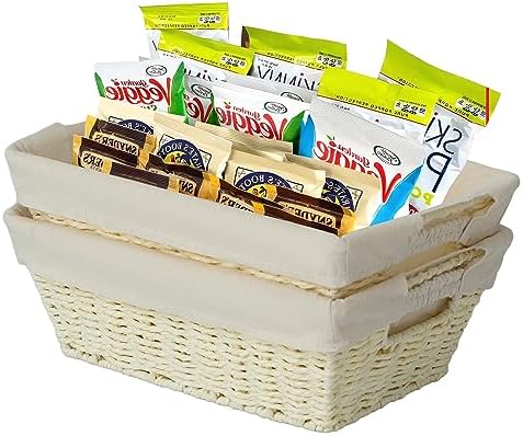 JS HOME Wicker Storage Baskets with Liners, Round Paper Rope Storage Baskets with Built-in Handles Handwoven Shelf Baske