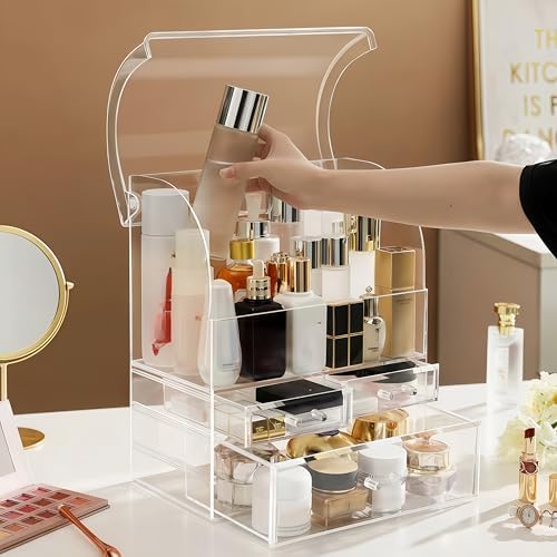 Clear Large Acrylic Makeup Organizer With Lid Cosmetic Storage Drawers Portable Makeup Organizers Dustproof And Waterpro