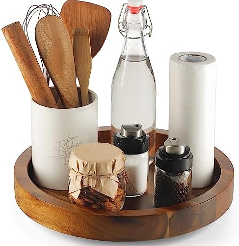 TIDITA 10" Wooden Lazy Susan Organizer for Cabinet, 360° Rotation, High Rim