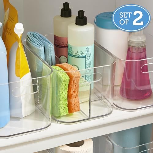 STORi Bliss 5-Compartment Plastic Cosmetics Storage Organizer, Set of 2 | Clear | Rectangular Divided Makeup Bin & Vanit