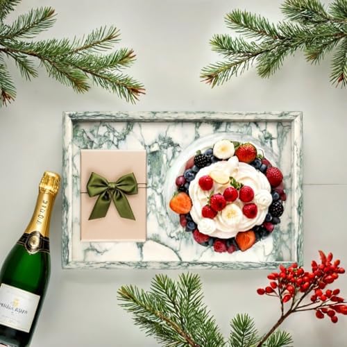 Yew & Tulip Natural Marble Vanity Tray, Nature Marble with Green Textures Serving Tray for Bathroom, Kitchen, Vanity, Ho