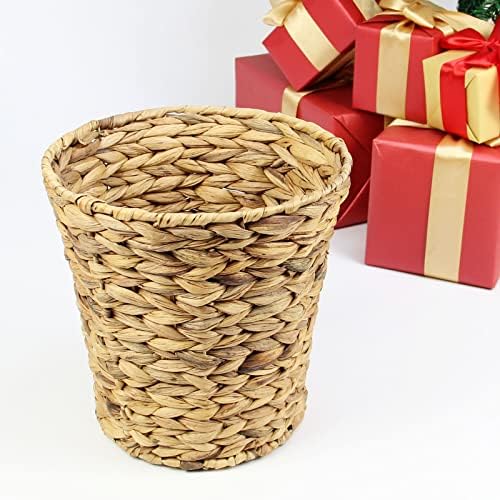 Casaphoria Round Water Hyacinth Garbage Baskets for Storage Natural Woven Hyacinth Laundry Rubbish Basket Durable Circul
