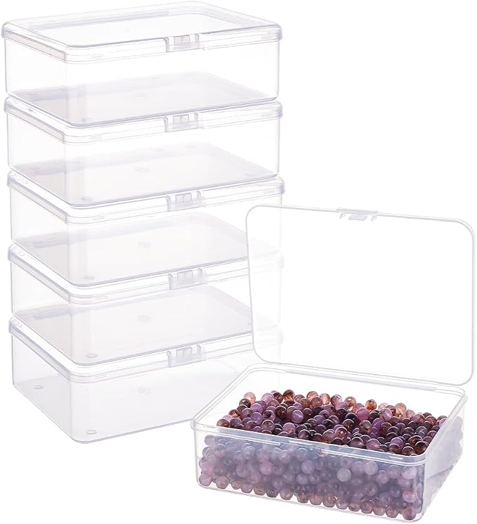 BENECREAT 6 Pack 5.6x4.2x1.8 Clear Plastic Box Containers with Lids for Beads, Safety Pins and Other Craft Jewelry Watch Findings