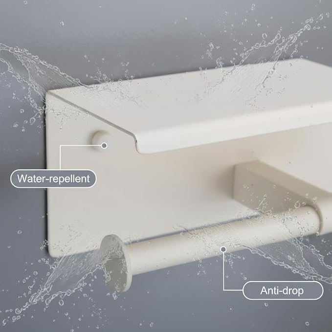 BGL Toilet Paper Holder with Shelf White Double Head Toilet Tissue Roll Holder 304 Stainless Steel Wall Mount for Bathroom