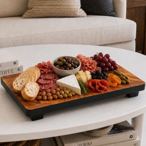 Woodard & Charles Raised Acacia Wood Serving Tray, 12" x 8" x 1.75", 4 Pack