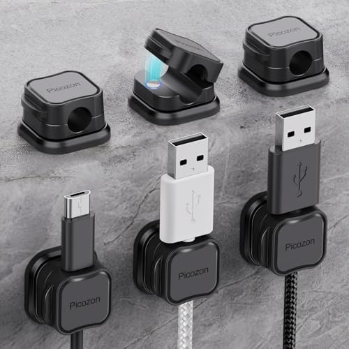 6 Pack Magnetic Cable Clip Organizer Cord Holder, Picozon Adhesive Cable Management, Wire Phone USB Charger Cable Holder