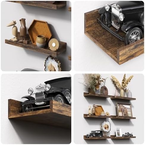 upsimples 12 Pack Wooden Floating Shelves, Wall Storage Decor Shelf for Bathroom, Bedroom, Living Room, Kitchen, Office 