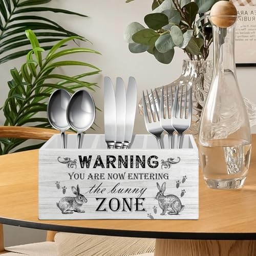 Bunny Easter Gifts for Women, Easter Bunny Decor, Bunny Gifts, Funny Rabbit Pen Pencil Holder Organizer for Desk Accessories, Wooden Box Sign Desk Decor for Home Office Decoration