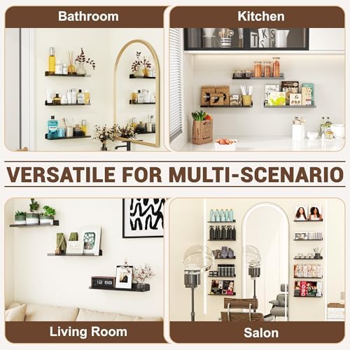 Qukaka 15" Floating Shelves for Wall, 3 Pack Clear Black Display Ledges