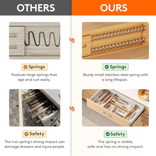 Lifewit 2.4" Kitchen Drawer Dividers, Adjustable Bamboo Drawer Organizers
