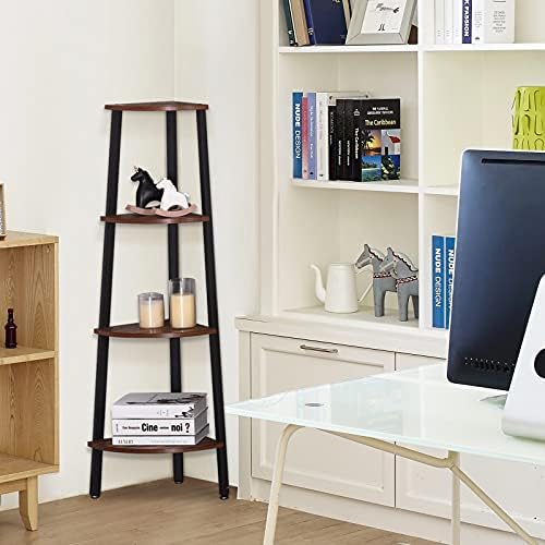 Giantex 4-Tier Corner Shelf Industrial Multipurpose Bookcase, Home or Office Storage Rack, Wood Plant Stand with Metal F