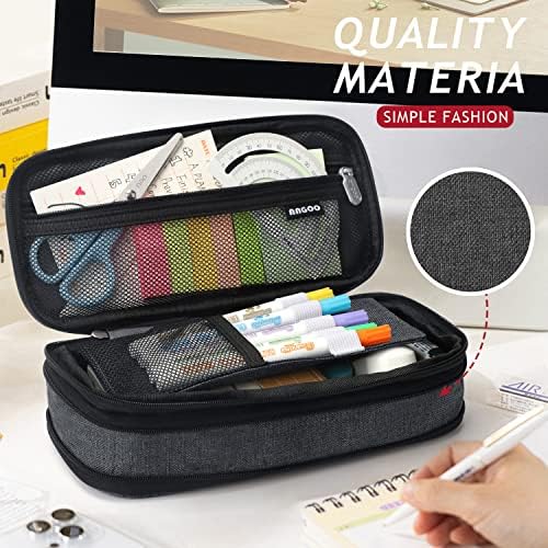 KPX Big Capacity Pencil Pen Case Bag with Zipper Office College School Storage Large Capacity Bag Pouch Holder Box Organizer Colorful (Black)
