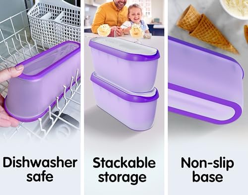 SUMO Set of 2, Ice Cream Containers for Homemade Ice Cream - 1.5 Quart Each, Reusable Freezer Storage Containers - Purple
