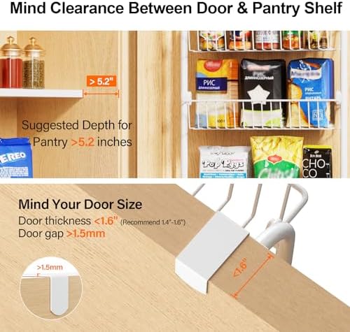 Delamu Over the Door Pantry Organizer, 6-Tier Pantry Organizers and Storage, Metal Cabinet Door Organizer, Hanging Spice
