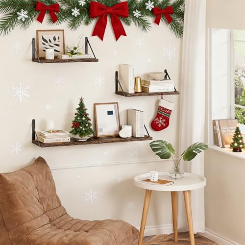 Heimlove Floating Shelves for Wall, 36 Inch Long Wood Floating Bookshelf Set of 3, Wall Mounted Hanging Shelf for Bathro