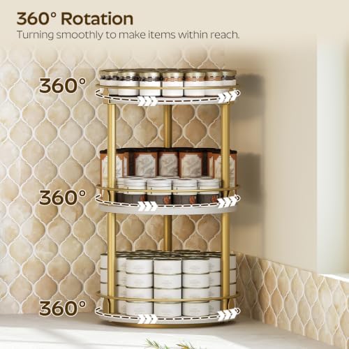 Yatiney 3-Tier Lazy Susan, Rotating Spice Rack, Spinning Organizer, Industrial Turntable Spice Rack for Cabinet, Kitchen