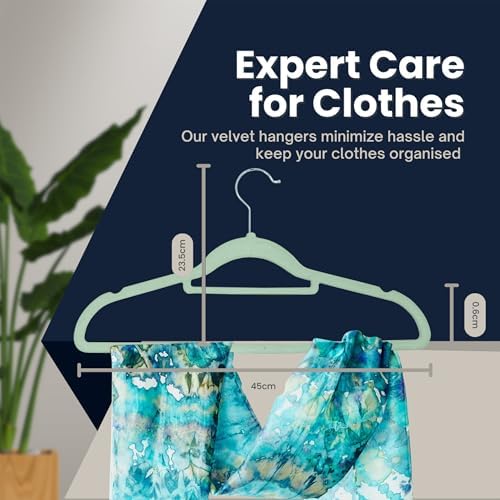 50 Pack Velvet Hangers | Non Slip Velvet Hangers for Clothes with Tie Organisers | Space Saving Hangers and 360° Swivel Hooks Wardrobe Storage Organiser