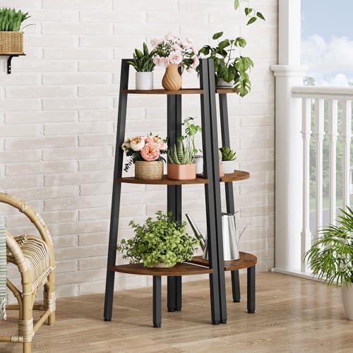 Hoctieon Corner Shelf, 3-Tier 40" Tall Corner Bookshelf, Rustic Ladder Shelf, Industrial Display Stand for Living Room, 
