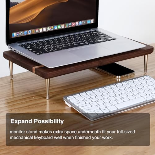 Wood Monitor Stand Riser -Desk Stand Wood for Computer/Laptop/TV Printer - Monitor Arms & Stands Desk Riser for Office O