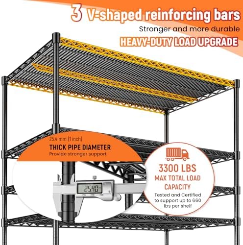 24" D Storage Shelves 3300 LBS Heavy Duty Garage Shelving, 5 Tier Metal Shelving Adjustable Wire Shelving Unit with Line